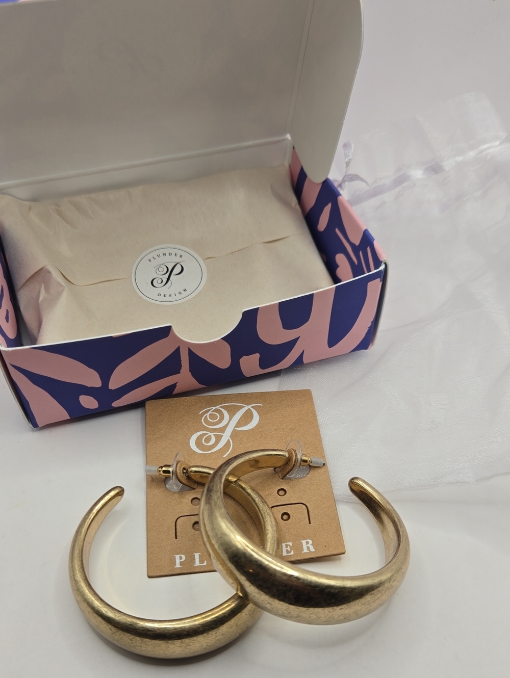 NEW Plunder Gold Chunky Hoop Earrings - Curved Statement Pair